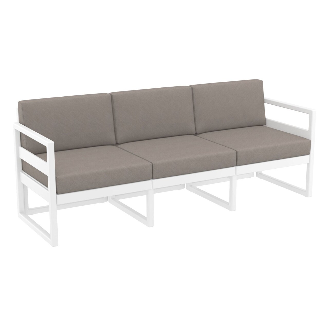 Luxury Commercial Living 79" White Outdoor Patio Sofa with Sunbrella Taupe Brown Cushion